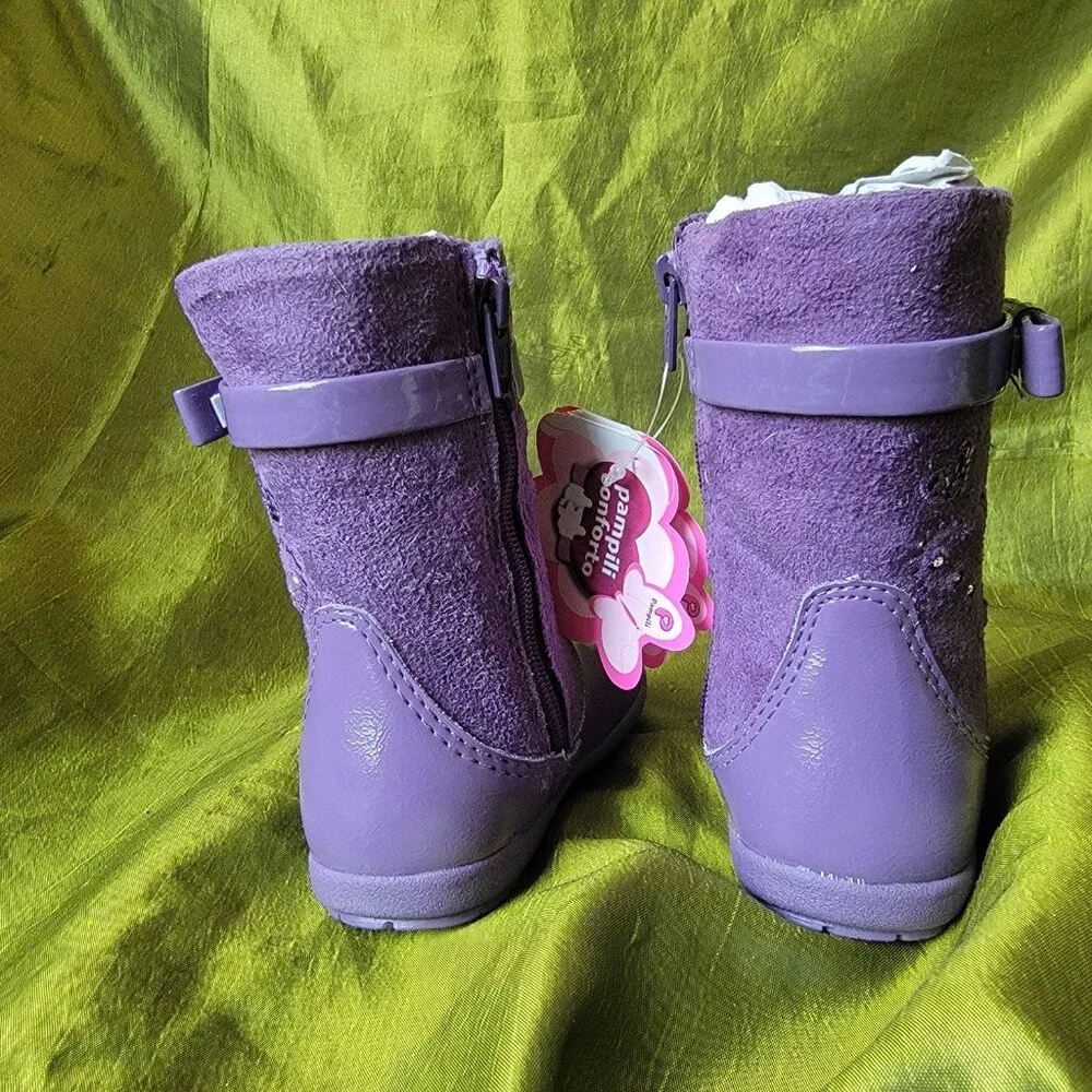 Pampili Purple Sparkly Girls Boots With Rhinestones and Sequins